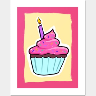 Pink Birthday Cupcake Posters and Art